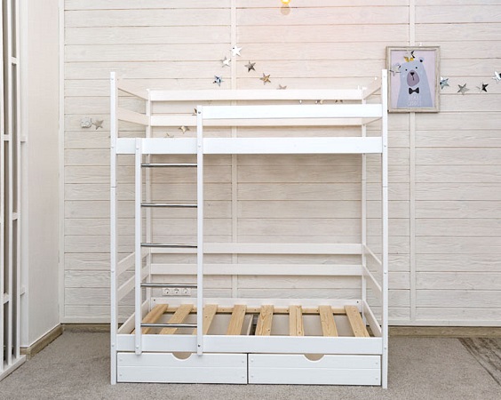 Детская кровать Bombus Felicita (двухъярусная, с ящиками; белый) (1)