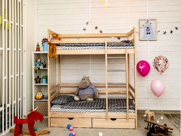 Детская кровать Bombus Felicita (двухъярусная, с ящиками; натуральный) (1)