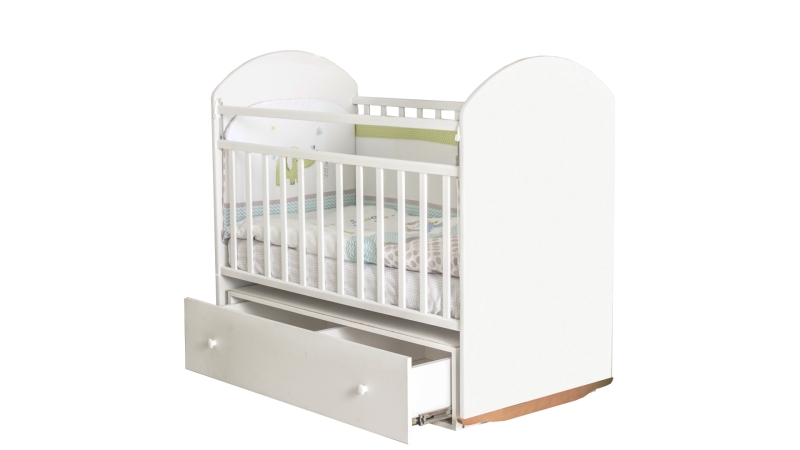 Кроватка для новорожденного Bombus Непоседа (маятник, ящик; цв. белый) (1)