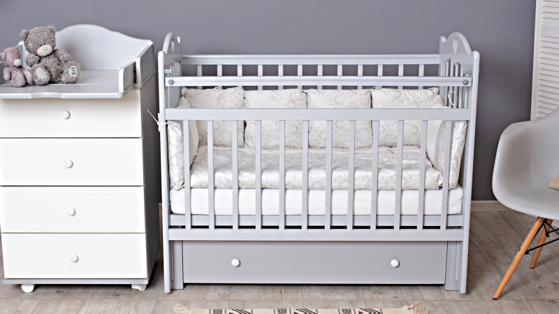 Кроватка для новорожденного Bombus Милана (маятник, ящик; цв. серый) (1)