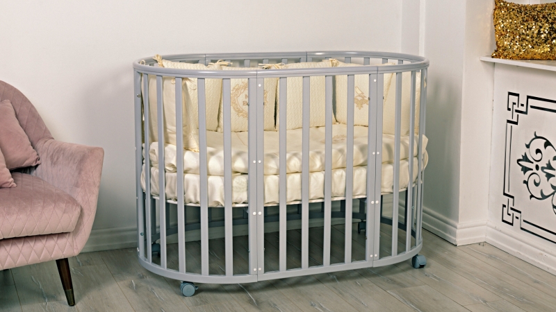Кроватка для новорожденного Bombus Мия 7 в 1 (маятник; цв. серый) элит (1)