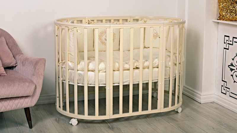Кроватка для новорожденного Bombus Мия 7 в 1 (маятник; цв. слон.кость) (1)