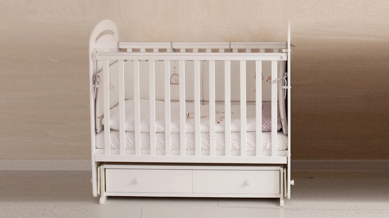 Кроватка для новорожденного Bombus Сказка (маятник, ящик; цв. белый) с принтом (0)